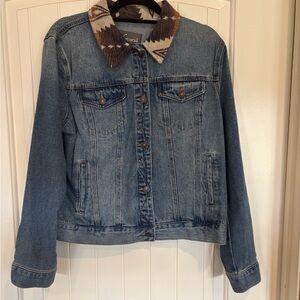 Natural Reflections Blue Denim Jacket with Patterned Brown Collar